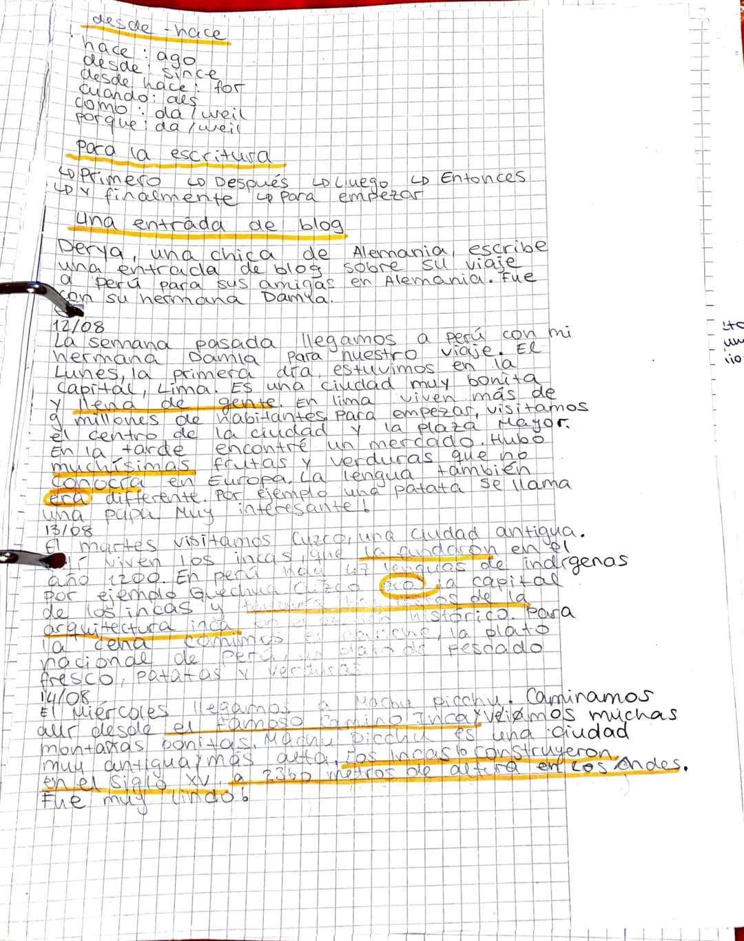 Una entrada
de blog
en el pretérito indefinido
son
en
al principo escribe una pequeña impresión
de
→ escrita
4 algunas frases
> uso muchos a