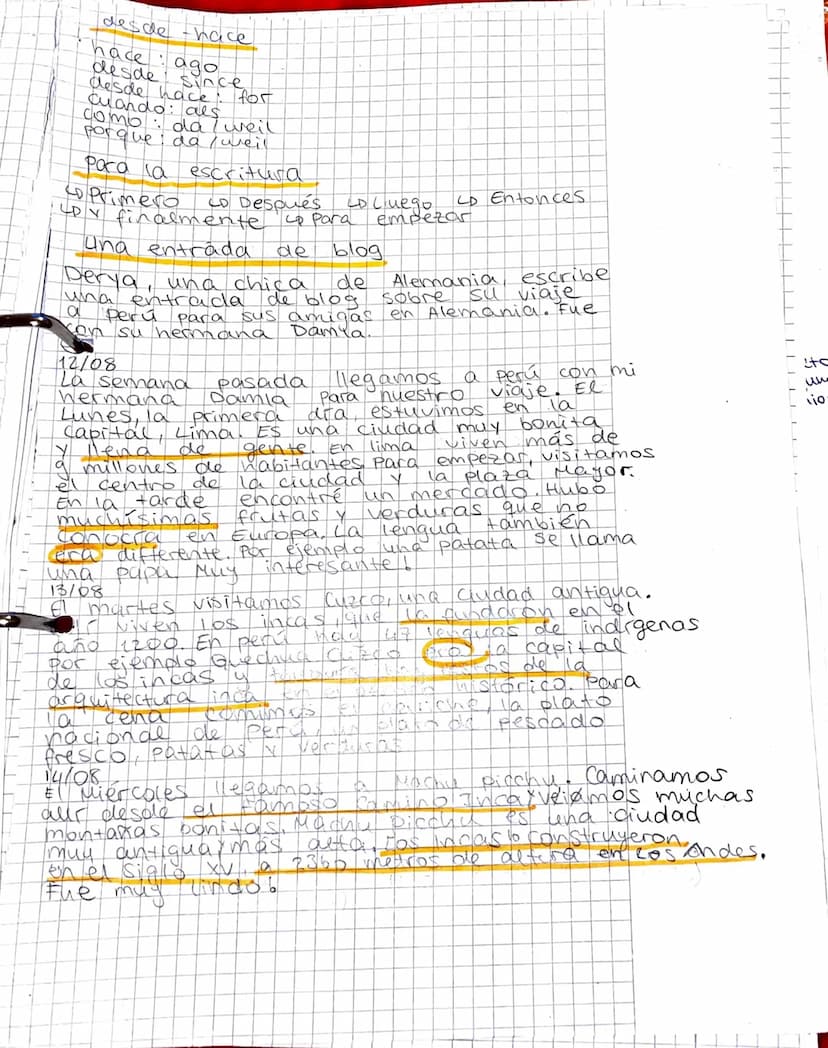 Una entrada
de blog
en el pretérito indefinido
son
en
al principo escribe una pequeña impresión
de
→ escrita
4 algunas frases
> uso muchos a