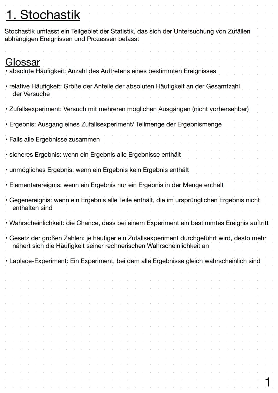 Regelheft Stochastik Inhaltsverzeichnis
Thema
1. Stockastik
Glossar
2. Baumdiagramme
Pfadregel
Summenregel.
3. Vierfeldertafel.
4. Kombinato