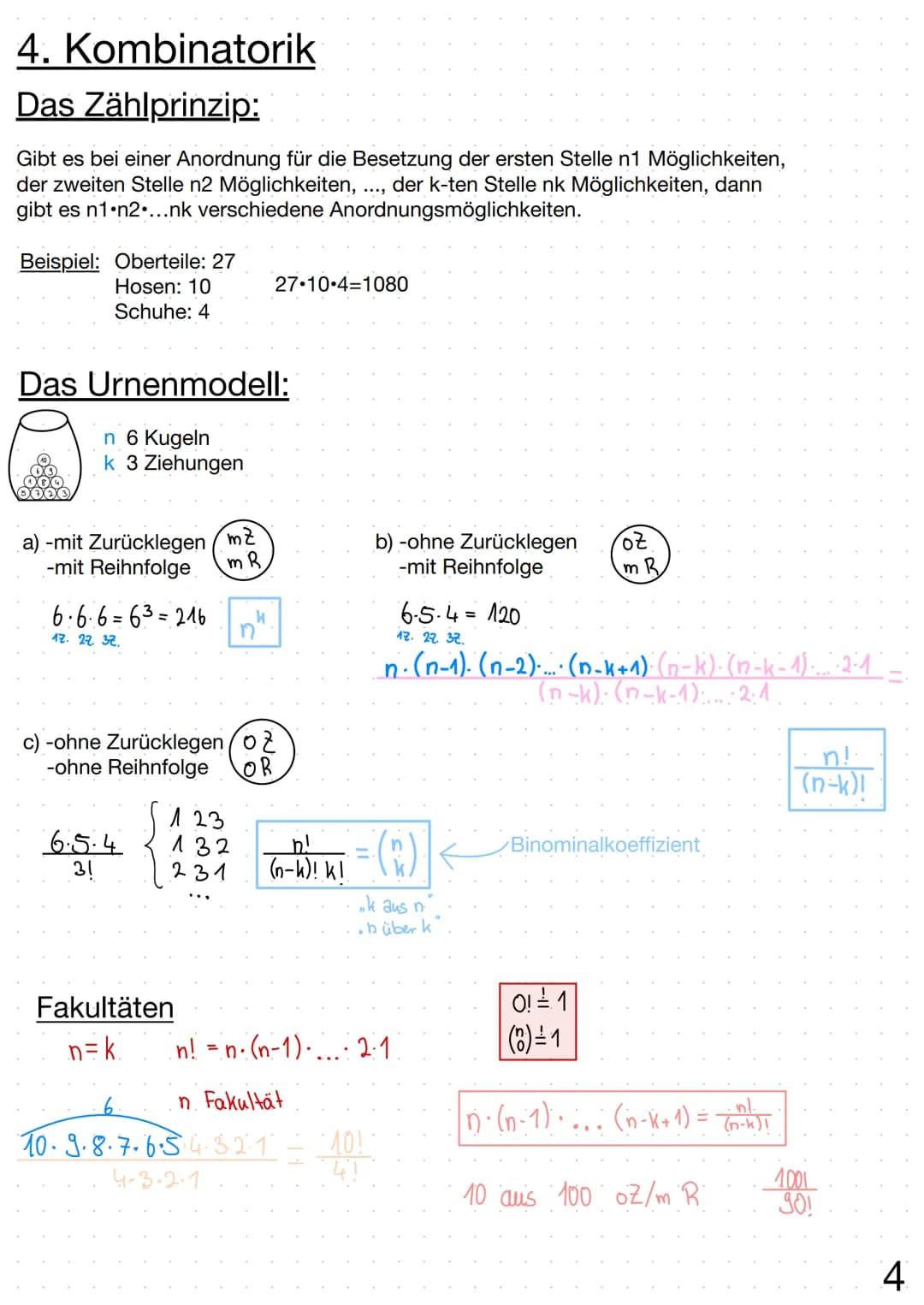 Regelheft Stochastik Inhaltsverzeichnis
Thema
1. Stockastik
Glossar
2. Baumdiagramme
Pfadregel
Summenregel.
3. Vierfeldertafel.
4. Kombinato