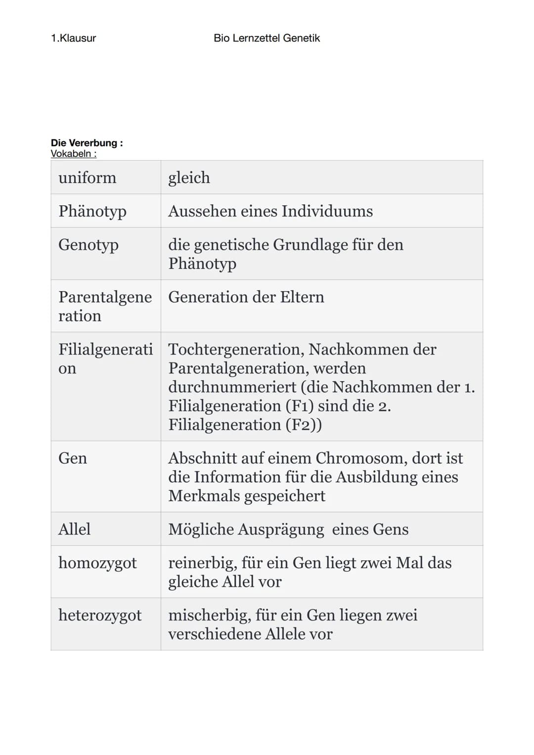 1.Klausur
-Fortpflanzung
Sexuelle Fortpflanzung
-zwei Geschlechter notwendig
Paarung, Bestäubung etc.
-Chromosomen
Aufbau:
Chromosomen + Cen