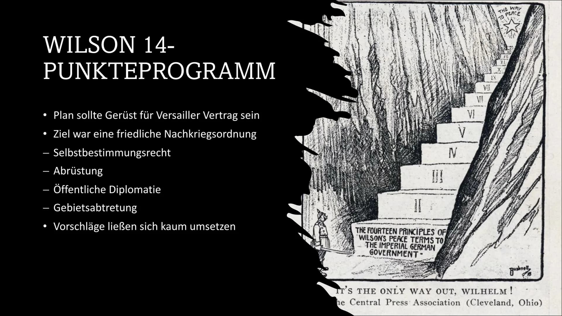 Ein gelungener
Frieden?
DER VERSAILLER
VERTRAG GLIEDERUNG
1.
2.
3.
4.
•
Vorgeschichte
Big Four und deren Ziele
Wilson 14- Punkte Programm
In