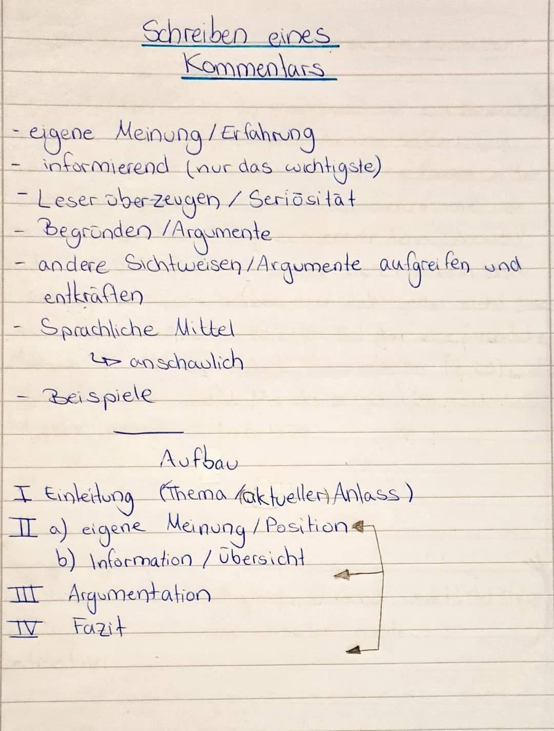 Schreiben eines
Kommentars
- eigene Meinung / Erfahrung
informierend (nur das wichtigste)
-Leser überzeugen / Seriosität
Begründen /Argument
