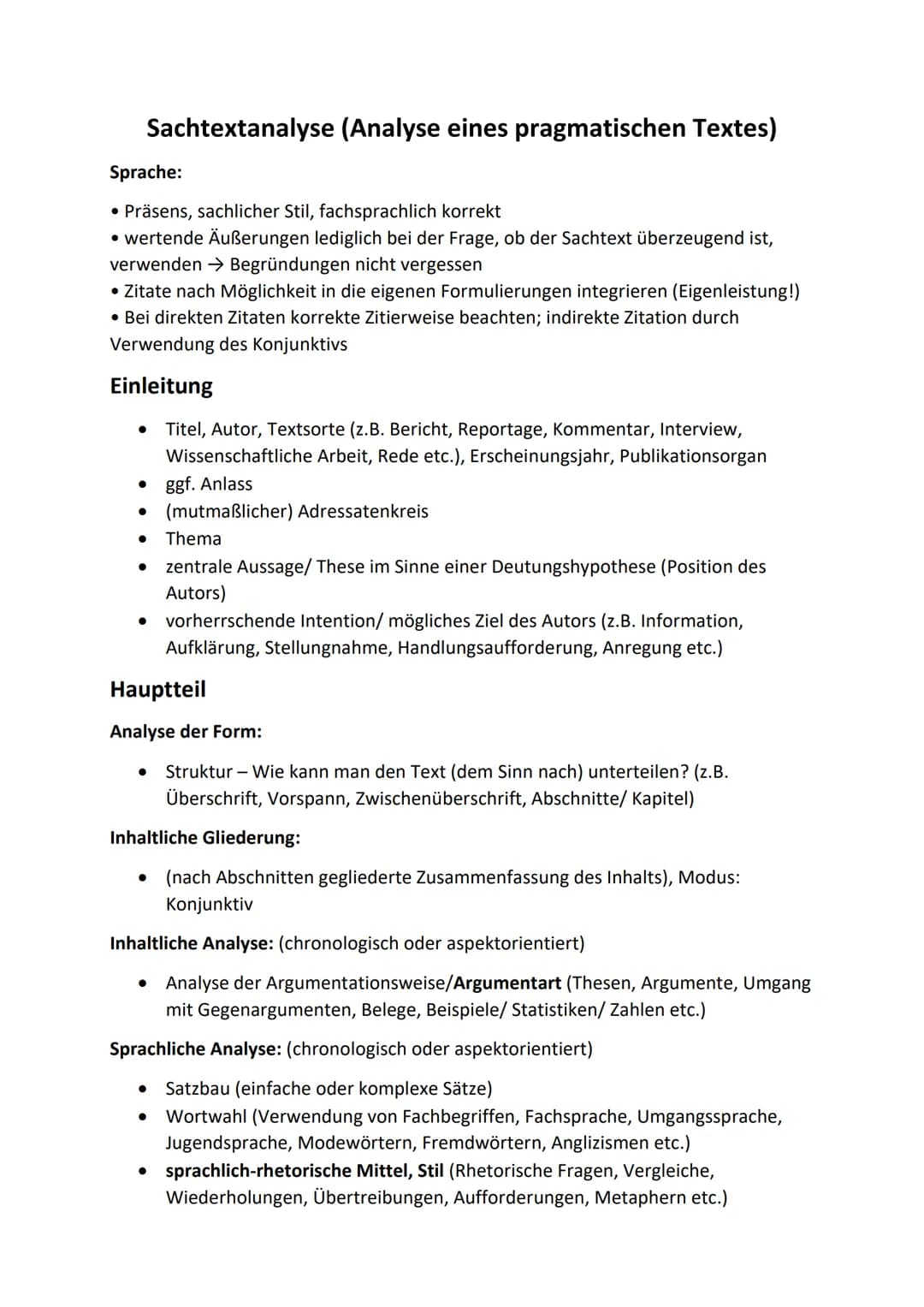 Sachtextanalyse (Analyse eines pragmatischen Textes)
Sprache:
• Präsens, sachlicher Stil, fachsprachlich korrekt
• wertende Äußerungen ledig