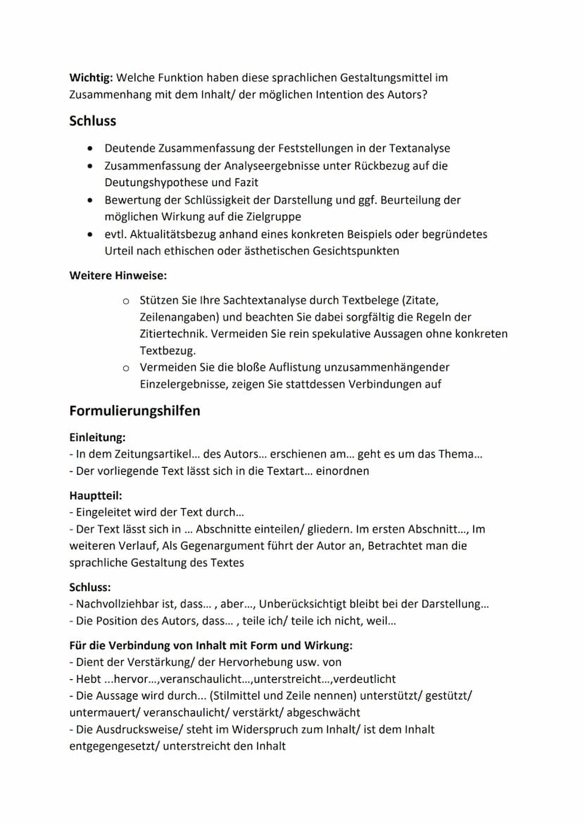Sachtextanalyse (Analyse eines pragmatischen Textes)
Sprache:
• Präsens, sachlicher Stil, fachsprachlich korrekt
• wertende Äußerungen ledig