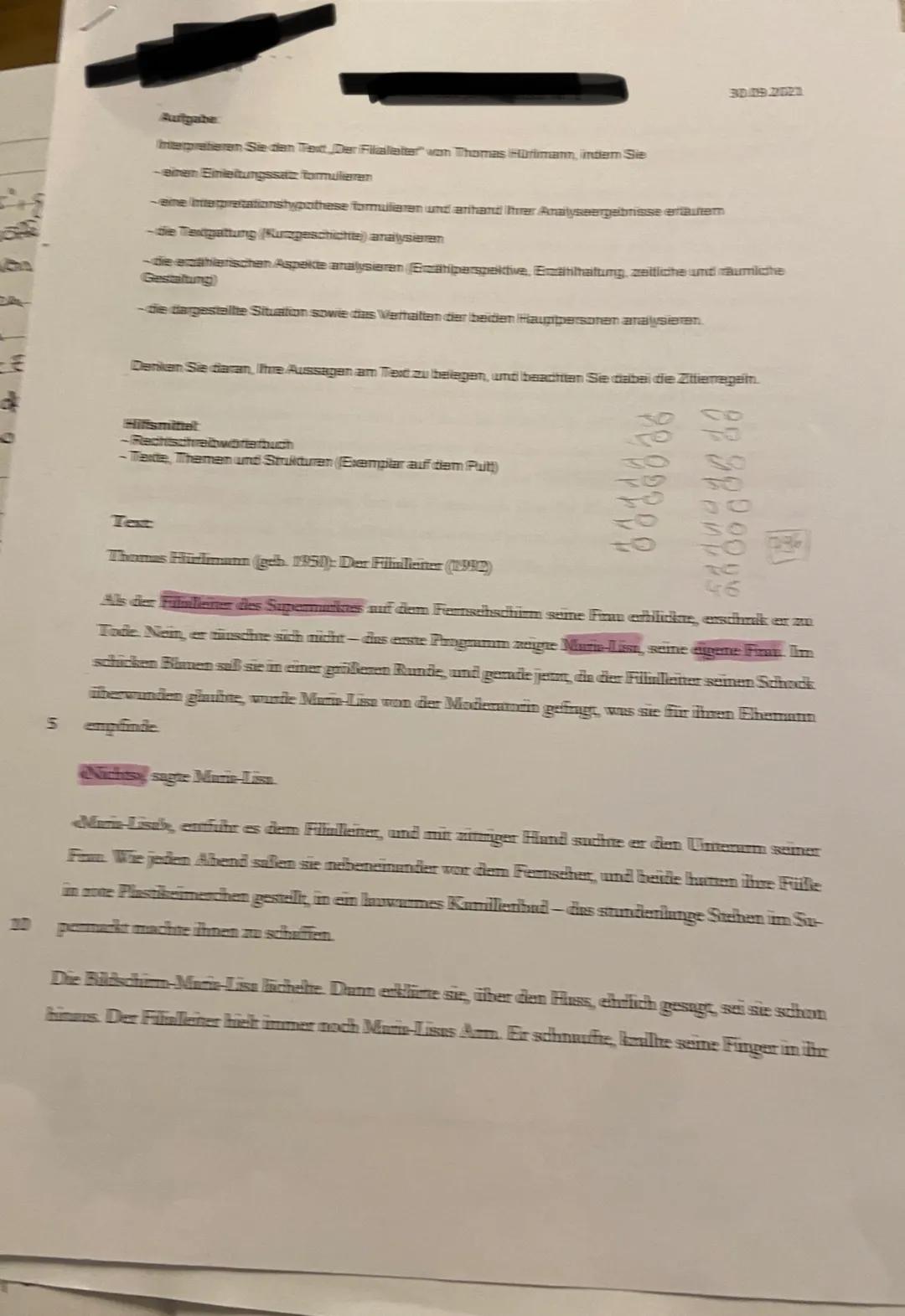 Erzähltextanalyse „Der Filialleiter“  