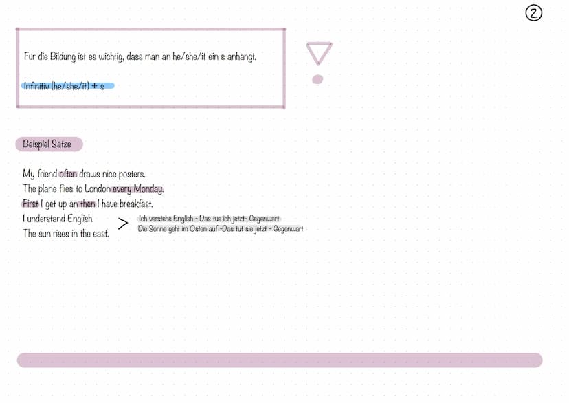 ZEITFORMEN ENGLISCH
Simple Present:
Das Simple Present wird bei regelmäßig wiederholten oder gewohnheitsgemäßigen Handlungen
verwendet.
Eben