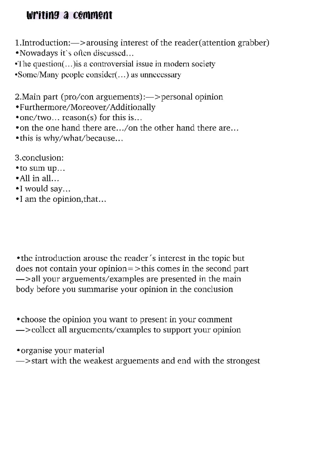 writing a comment