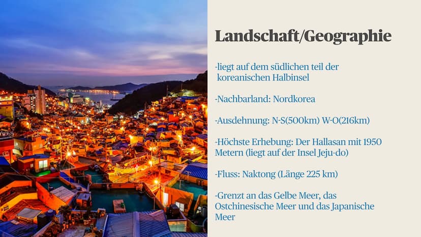 Südkorea
Präsentiert von Elly und Lena
mun
stal
Merapun
esssss Inhalt
-Allgemeine Rahmendaten
-Physische Geographie
-Humangeographie
-Sehens