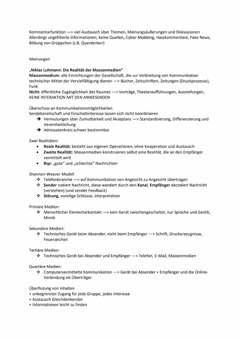 Medien
Definition:
* Mittel, die Botschaften, wie Informationen, Meinungen zwischen Sender und Empfänger
transportieren
Gesamtheit aller Kom