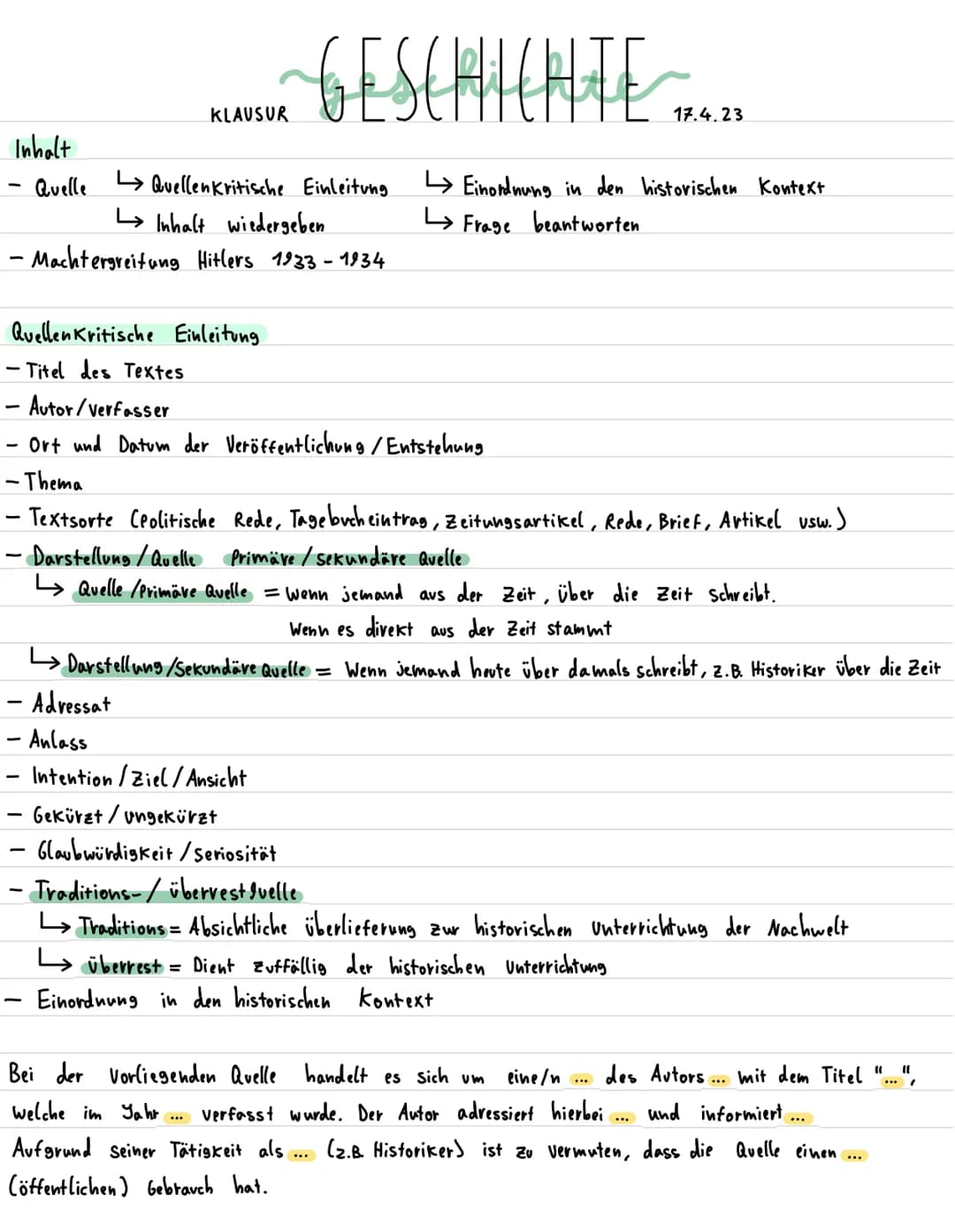 Inhalt
Quelle
BUSTER GESCHICHTE ...
KLAUSUR
17.4.23
-
Quellen kritische Einleitung ↳ Einordnung in den historischen Kontext
Inhalt wiedergeb