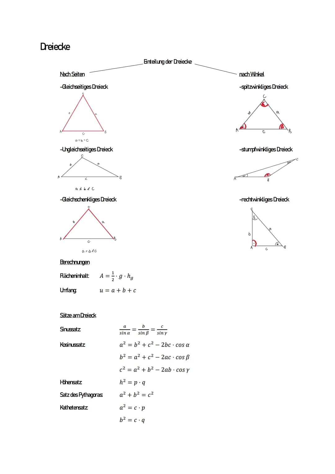 Dreiecke
Nach Seiten
-Gleichseitiges Dreieck
C
a = b = c
-Ungleichseitiges Dreieck
b
A
abfc
-Gleichschenkliges Dreieck
c
a=b²c
Sinussatz
Ber