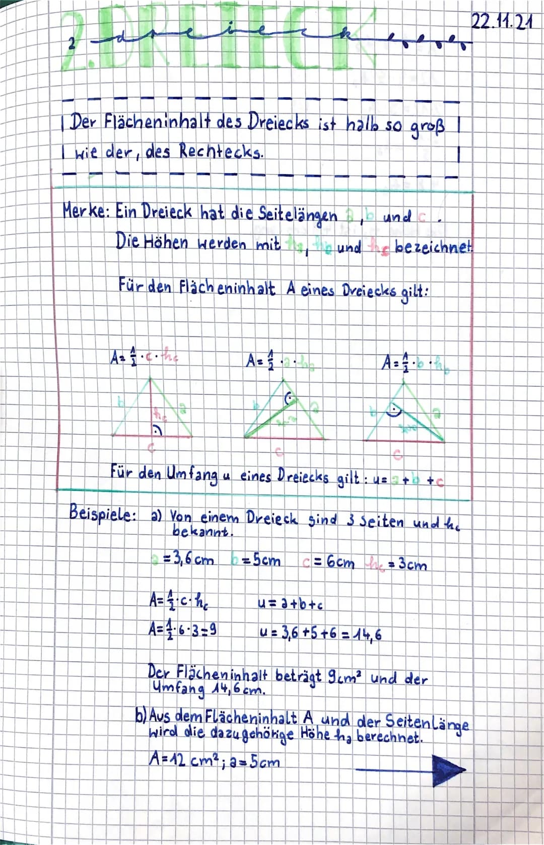 Flächeninhalt und Umfang eines Dreiecks 