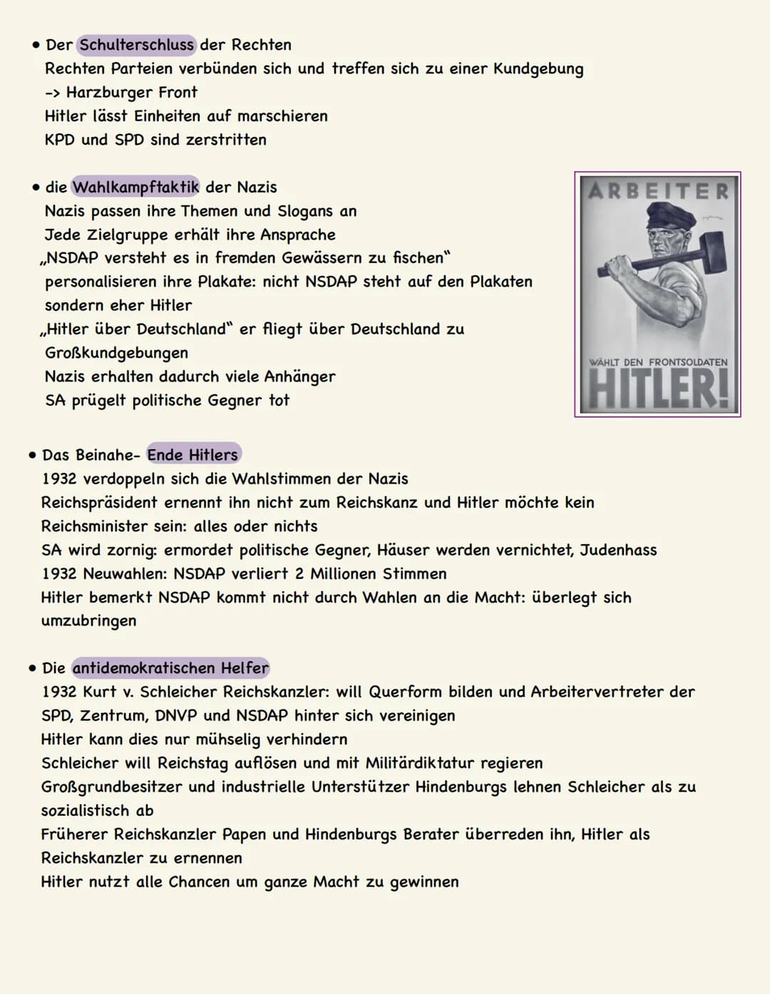 die Gründe und Erklärungen für die Machtergreifung der Nationalsozialisten
• Der Neuaufbau der NSDAP und ihre neue Strategie
Hitlers Putschv