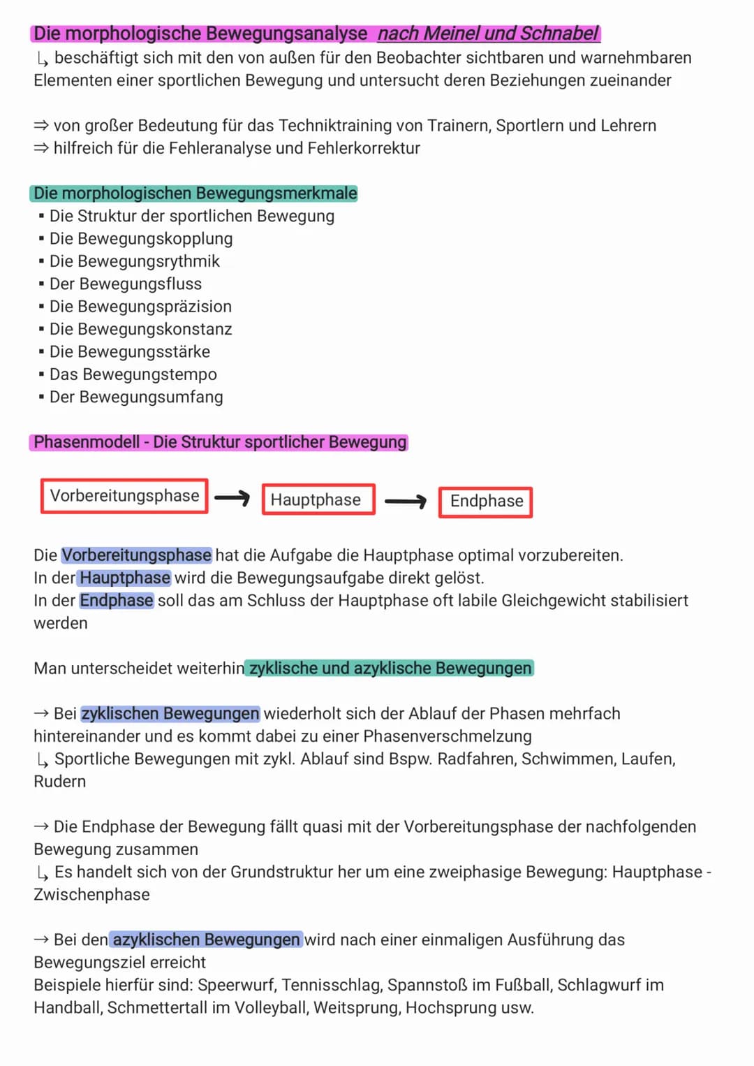 Die morphologische Bewegungsanalyse nach Meinel und Schnabel
↳, beschäftigt sich mit den von außen für den Beobachter sichtbaren und warnehm
