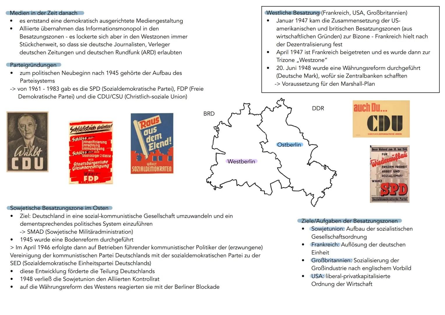 # Deutschland nach 1945

Vollständiger Zusammenbruch durch:
- absolute Besetzung von Truppen der Alliierten Siegermächte
(Frankreich, Großbr