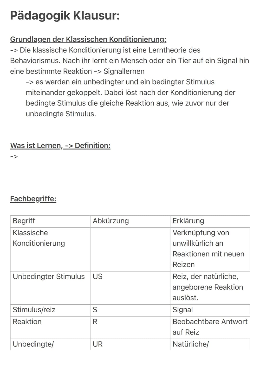 
<p>Die klassische Konditionierung ist eine Lerntheorie des Behaviorismus. Nach dieser Theorie lernt ein Mensch oder ein Tier auf ein Signal
