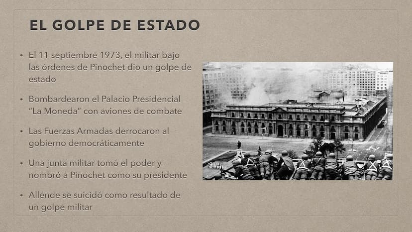 追
LA DICTADURA EN CHILE TABLA DE CONTENIDO
Datos personales
• La situación antes del golpe
Golpe de estado
Las violaciones a los derechos hu