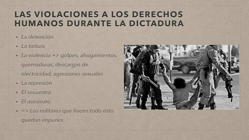追
LA DICTADURA EN CHILE TABLA DE CONTENIDO
Datos personales
• La situación antes del golpe
Golpe de estado
Las violaciones a los derechos hu
