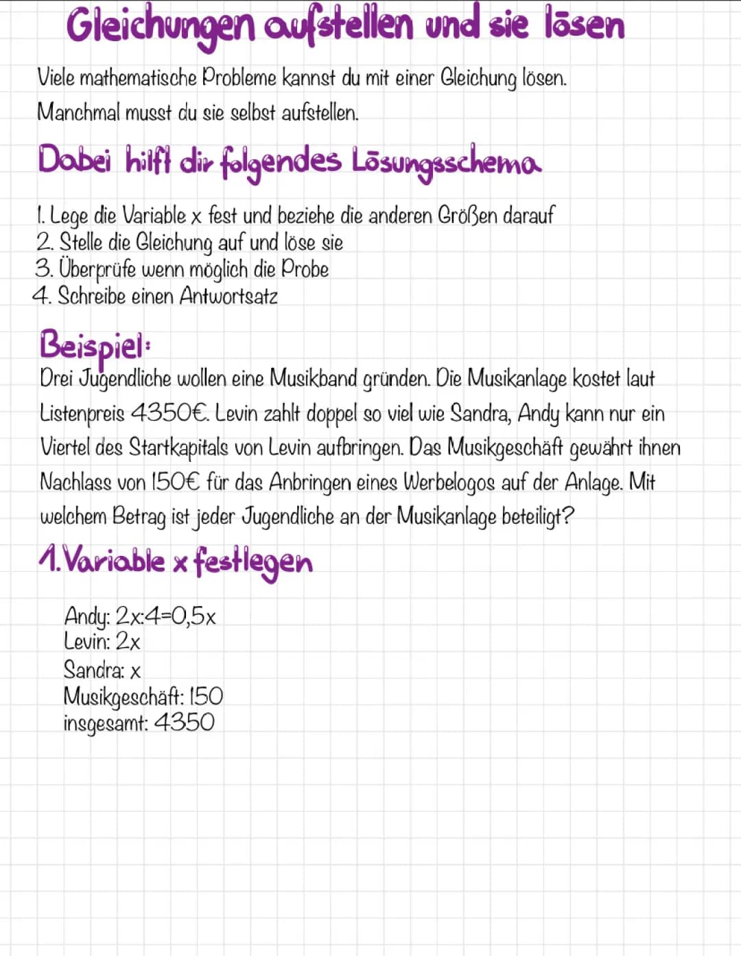Gleichungen aufstellen und lösen