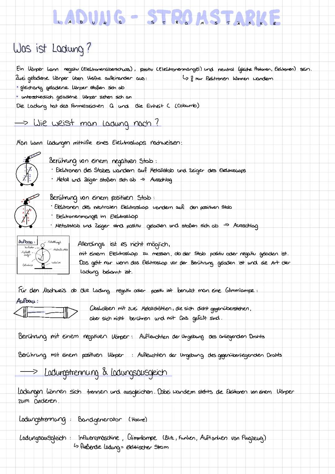 Physik elektrische Ladung und Stromstärke