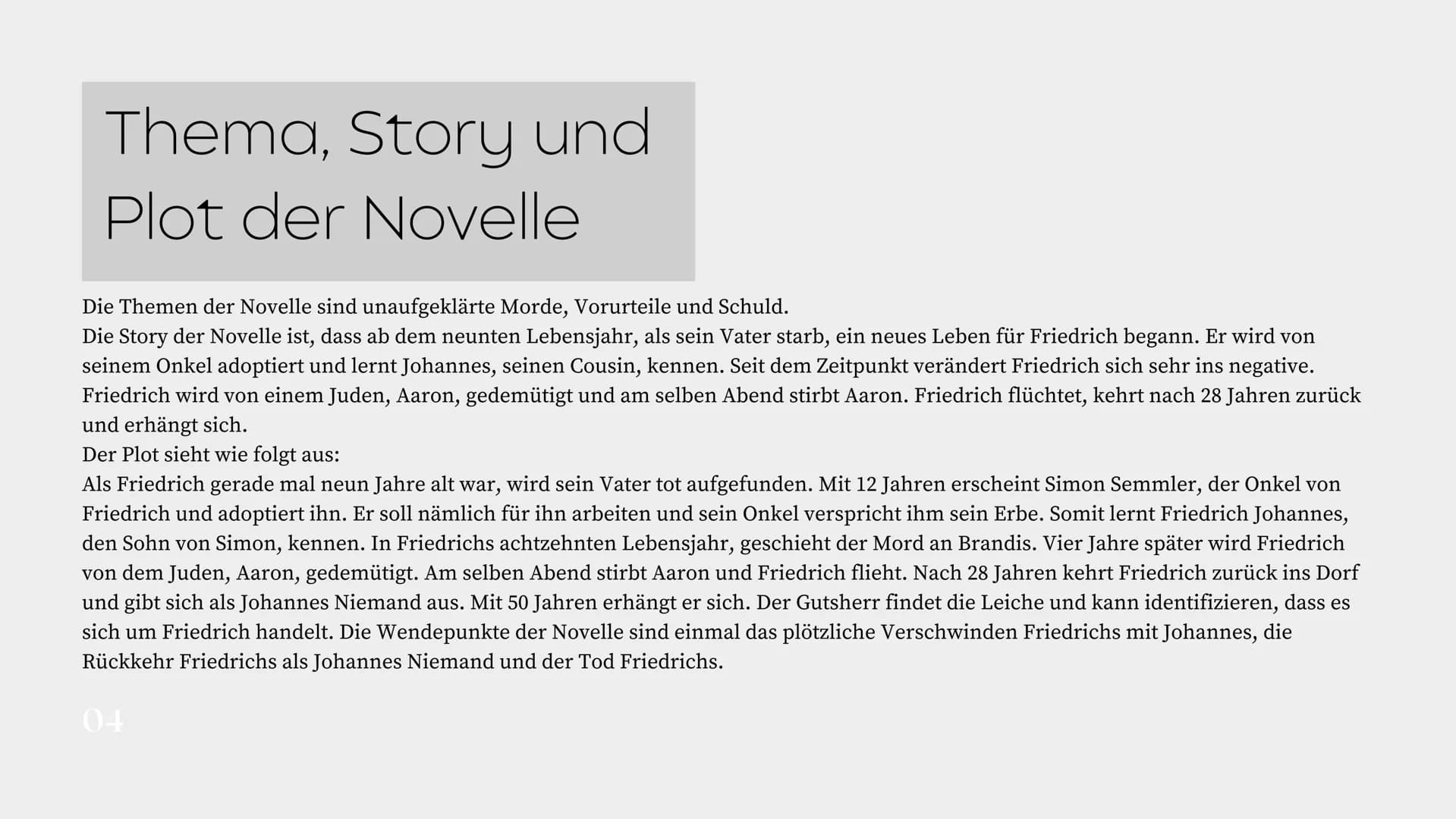 01
Die
Judenbuche
Portfolio Arbesa Rrustemi, 9c Was ist eigentlich
eine Novelle?
Eine Novelle ist eine kürzere Erzählung, die in
der Prosafo