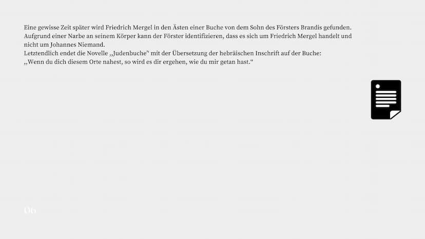 01
Die
Judenbuche
Portfolio Arbesa Rrustemi, 9c Was ist eigentlich
eine Novelle?
Eine Novelle ist eine kürzere Erzählung, die in
der Prosafo