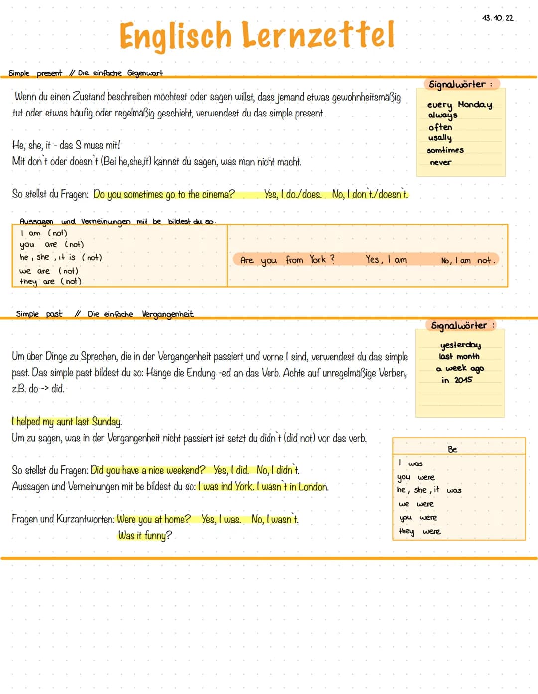 Simple present // Die einfache Gegenwart
Wenn du einen Zustand beschreiben möchtest oder sagen willst, dass jemand etwas gewohnheitsmäßig
tu