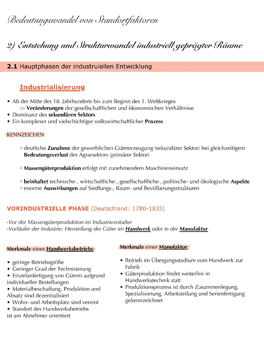 Enstehung und Strukturwandel industriell geprägter Räume Abiturzusammenfassung (Bedeutungswandel von Standortfaktoren)