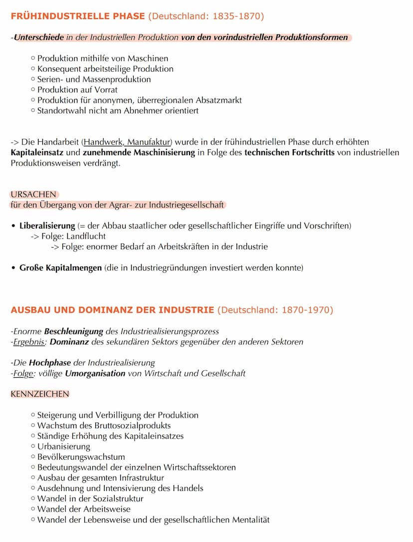 Bedeutungswandel von Standortfaktoren
2) Entstehung und Strukturwandel industriell geprägter Räume
2.1 Hauptphasen der industruiellen Entwic