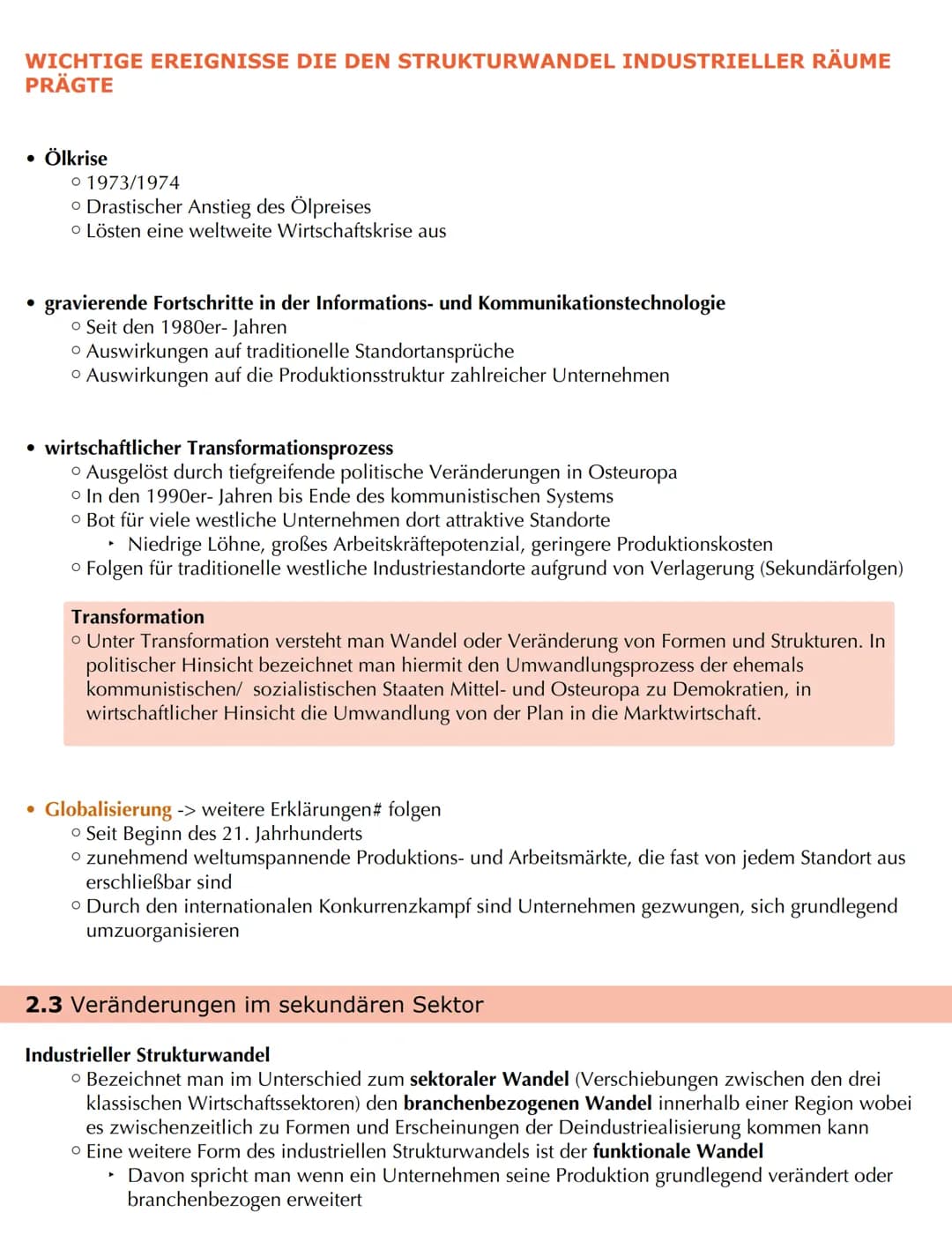 Bedeutungswandel von Standortfaktoren
2) Entstehung und Strukturwandel industriell geprägter Räume
2.1 Hauptphasen der industruiellen Entwic