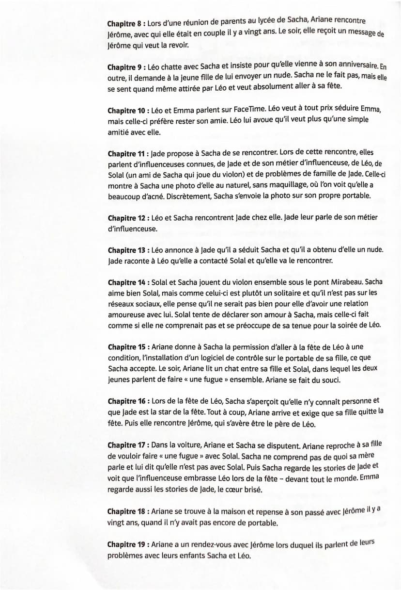 Il Über den Roman
1 Résumé par chapitre
Chapitre 1: Sacha marche dans Paris le regard fixé sur son portable. Elle regarde
sur Instagram les 