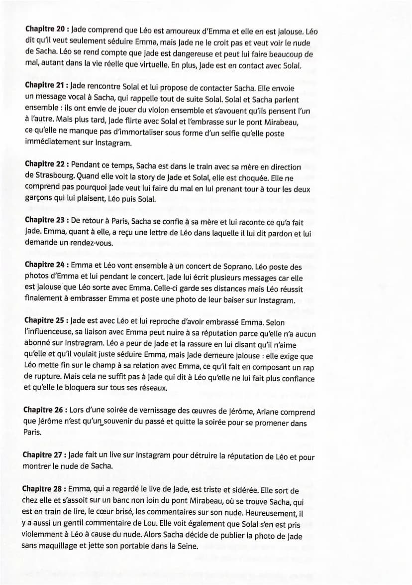 Il Über den Roman
1 Résumé par chapitre
Chapitre 1: Sacha marche dans Paris le regard fixé sur son portable. Elle regarde
sur Instagram les 