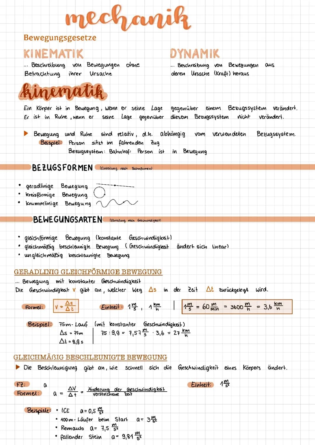 Mechanik Physik Lernzettel 