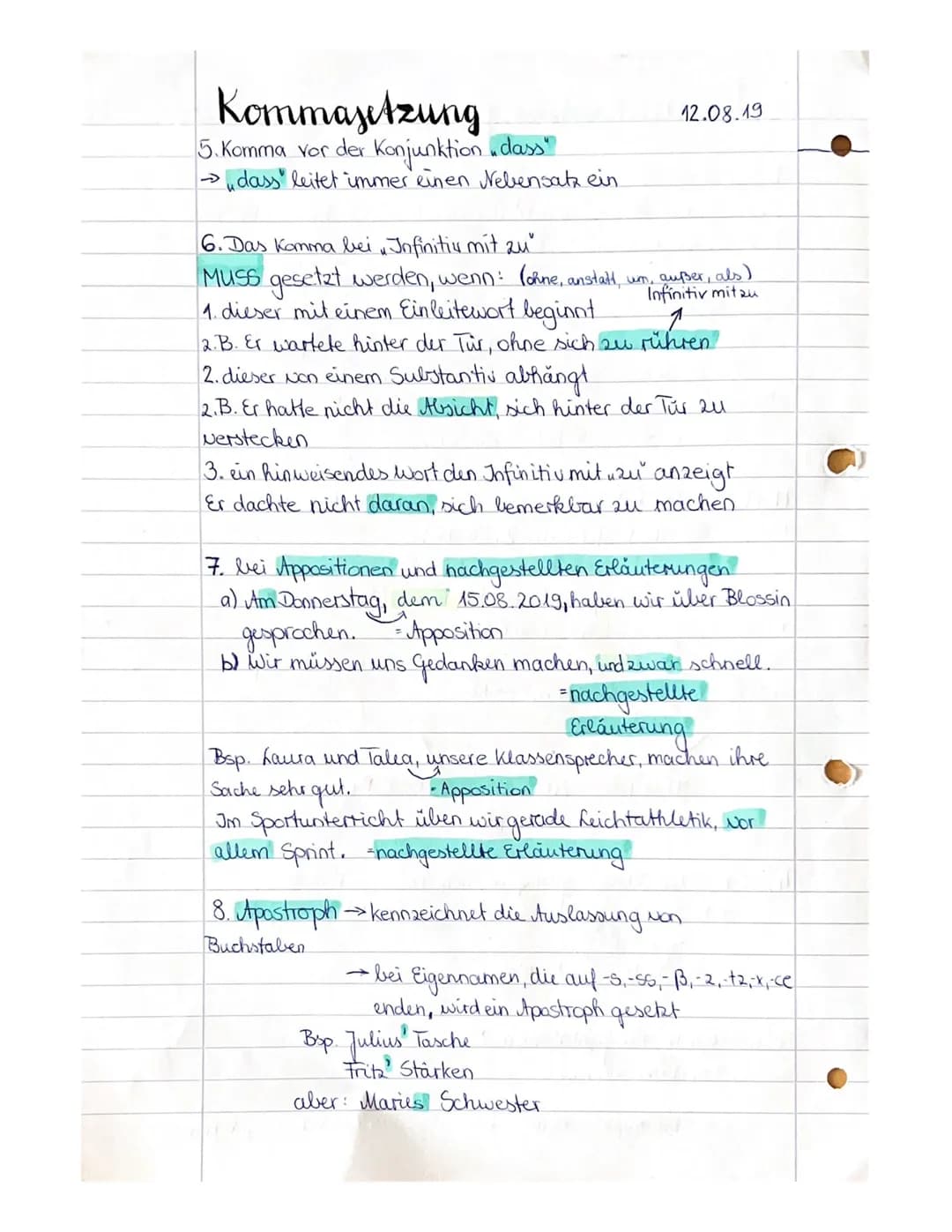 Kommasetzung
1. bei Aufzählungen
2. zwischen Hauptsätzen, die auch durch Konjunktionen.
(2.B. aber, denn, doch) verknüpft sein können
Wir ge