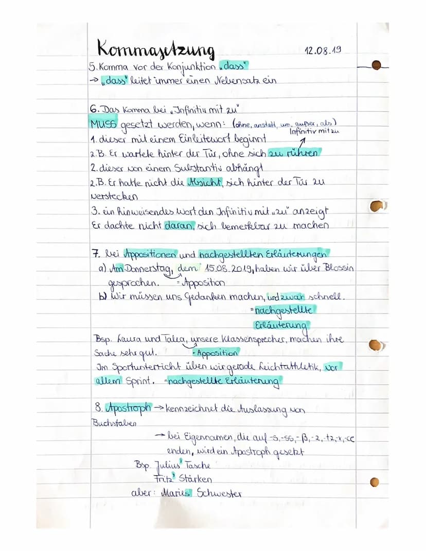 Kommasetzung
1. bei Aufzählungen
2. zwischen Hauptsätzen, die auch durch Konjunktionen.
(2.B. aber, denn, doch) verknüpft sein können
Wir ge
