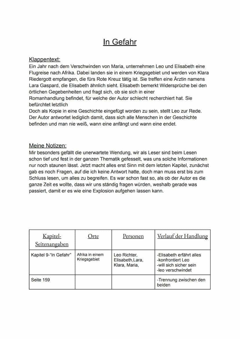 Klappentext:
Ein Jahr nach dem Verschwinden von Maria, unternehmen Leo und Elisabeth eine
Flugreise nach Afrika. Dabei landen sie in einem K