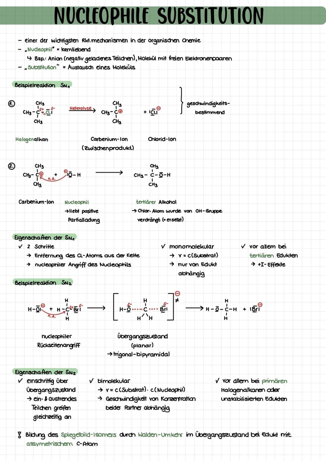 1.
(2.
- einer der wichtigsten Rkt. mechanismen in der organischen Chemie
Nucleophil" kernliebend
↳ Bsp.: Anion (negativ geladenes Teilchen)