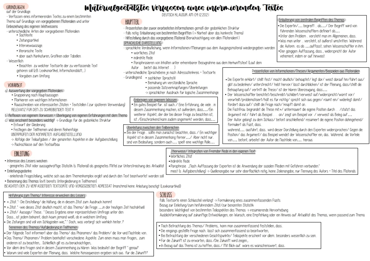 GRUNDLAGEN
auf der Grundlage
- Verfassen eines informierenden Textes zu einem bestimmten
Thema auf Grundlage von vorgegebenen Materialien un