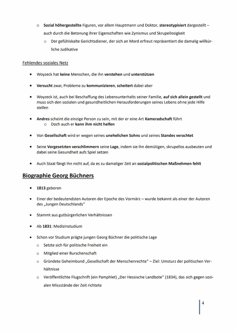 Lernzettel Abitur Deutsch
,,Woyzeck" - Georg
Büchner
Dramenkonzeption, Leitmotive, historische und epochale Zuordnung, Cha-
rakterisierungen