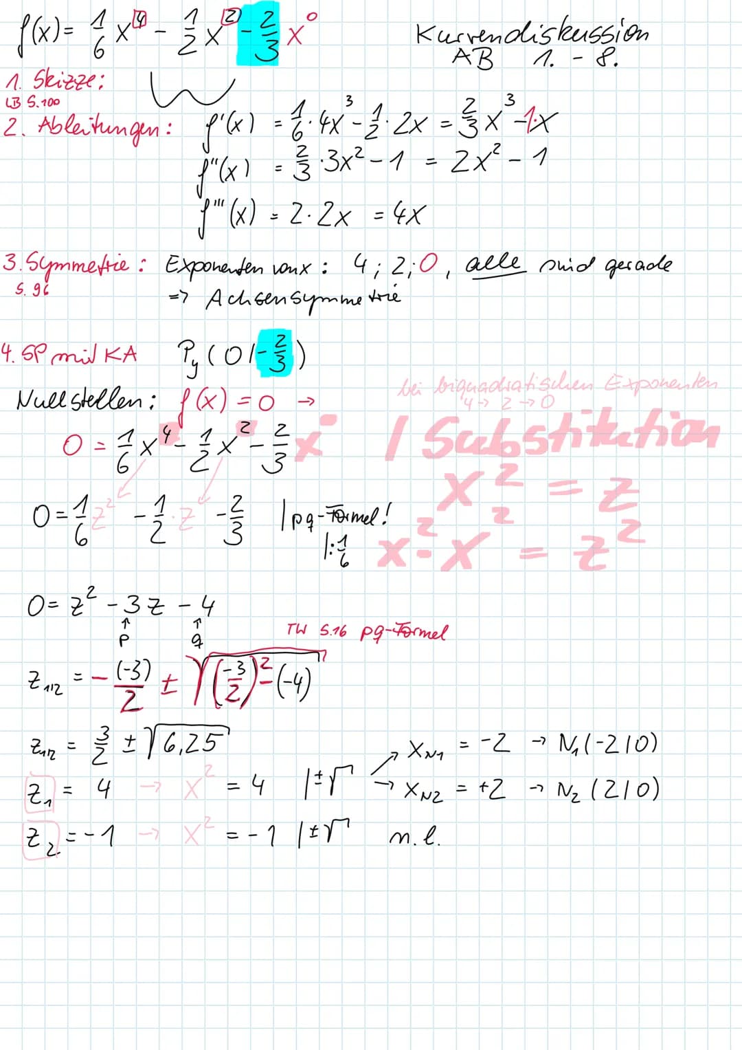 Walzertakt
Wendepunkt:
f''(xw) = 0
y = f(xw)
f"(xw) #0 WP
Berecheang
von xs und ys
Einführung in die
f(x)=x²-5x²+6x-1
2
XN₁
Schnittpunkte mi