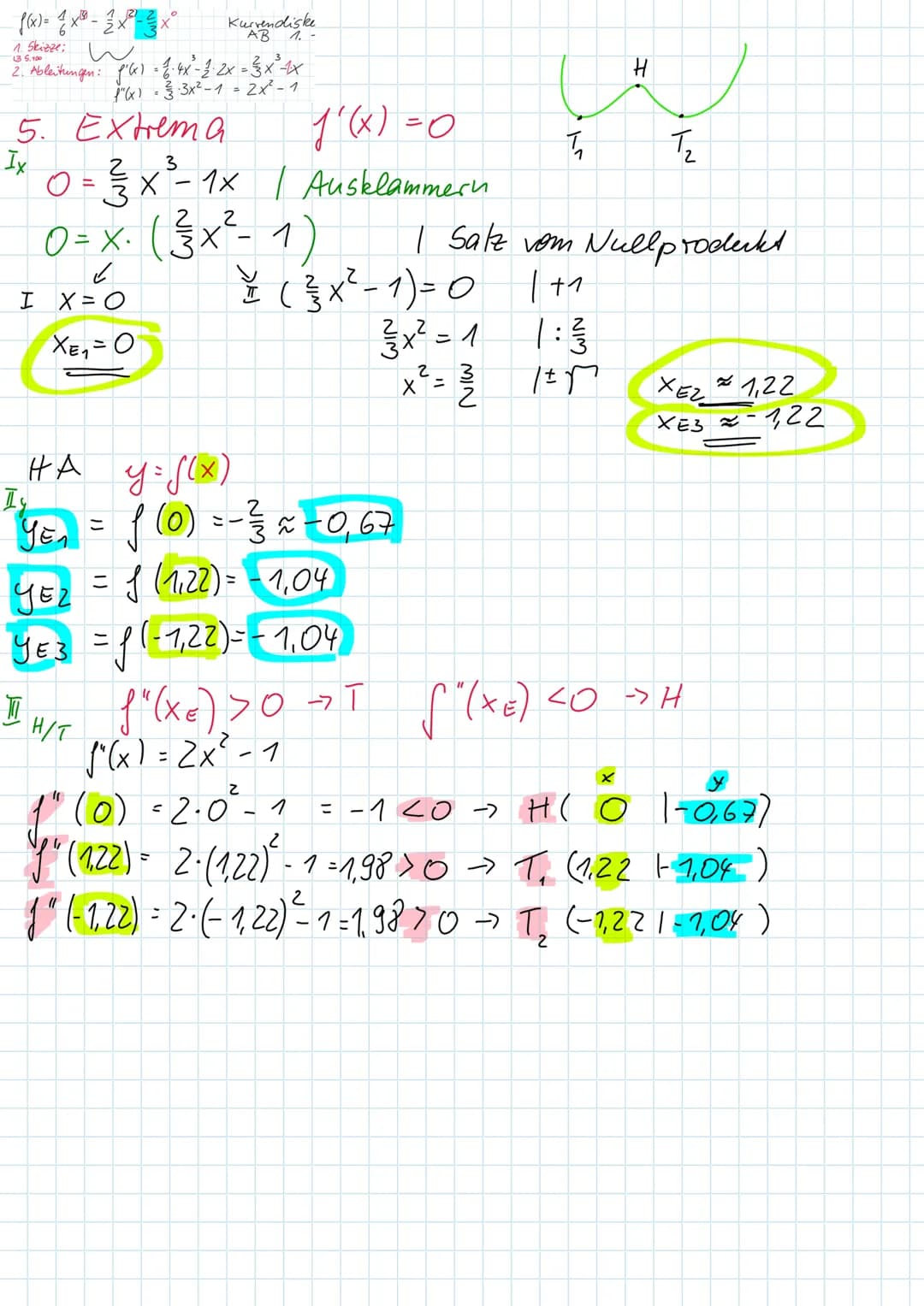 Walzertakt
Wendepunkt:
f''(xw) = 0
y = f(xw)
f"(xw) #0 WP
Berecheang
von xs und ys
Einführung in die
f(x)=x²-5x²+6x-1
2
XN₁
Schnittpunkte mi
