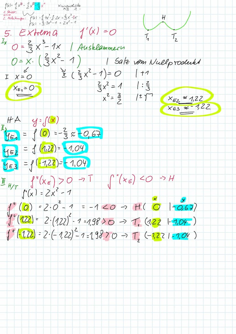 Walzertakt
Wendepunkt:
f''(xw) = 0
y = f(xw)
f"(xw) #0 WP
Berecheang
von xs und ys
Einführung in die
f(x)=x²-5x²+6x-1
2
XN₁
Schnittpunkte mi