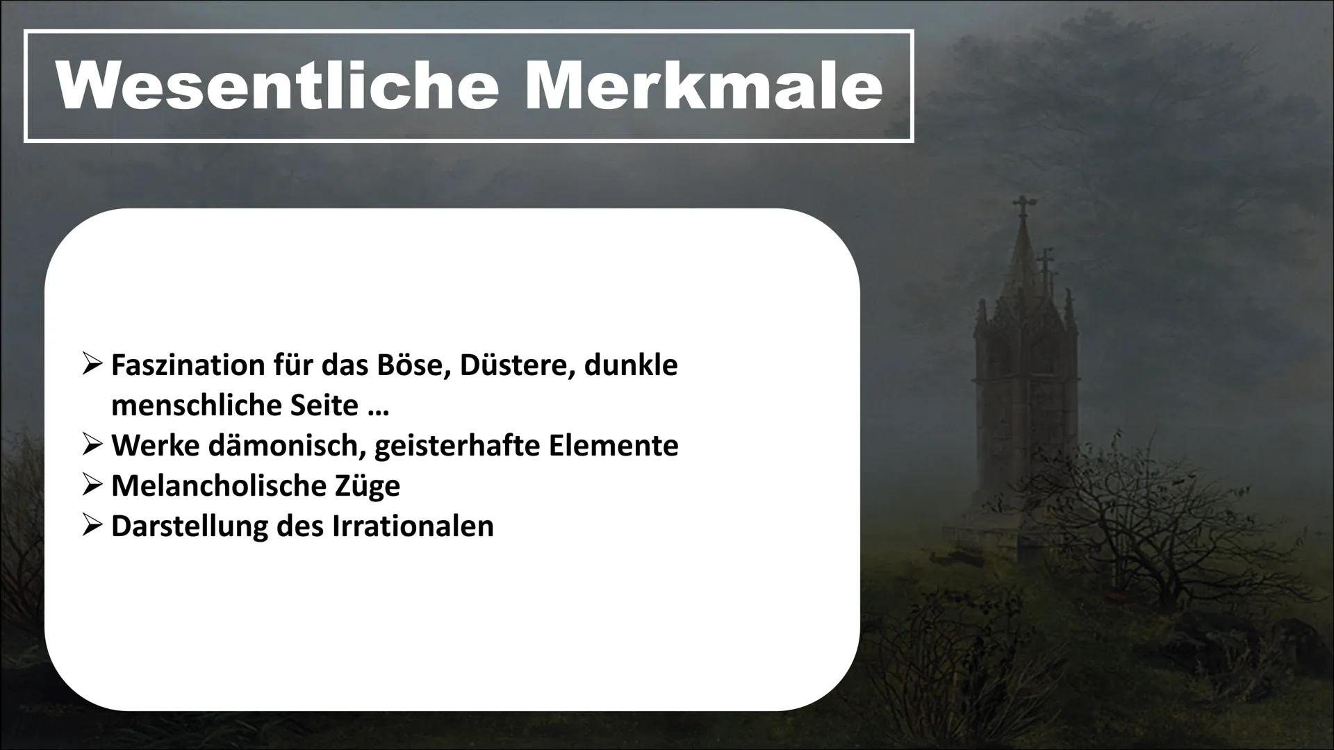 T Schwarze
Romantik
Kim Köhler
Deutsch
17.11.22 Gliederung
Allgemeine Informationen
Hintergrund
Merkmale, Motive
Vertreter
Vergleich Allgeme