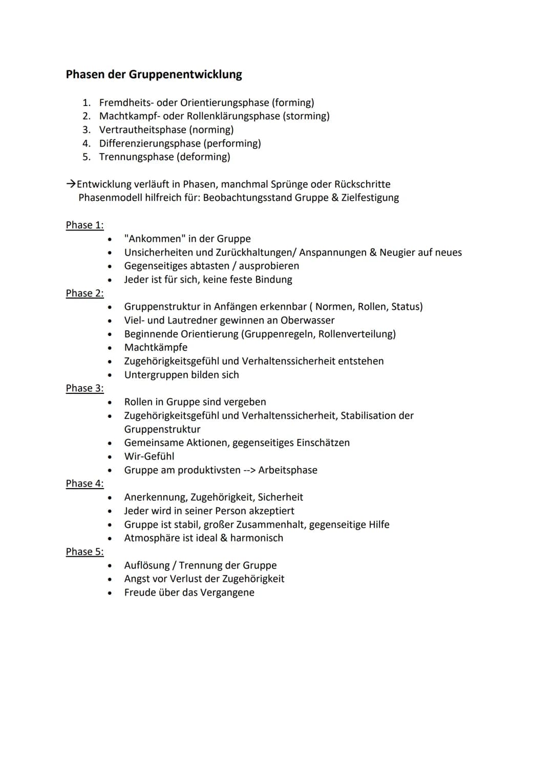 Phasen der Gruppenentwicklung
1. Fremdheits- oder Orientierungsphase (forming)
2. Machtkampf- oder Rollenklärungsphase (storming)
3. Vertrau