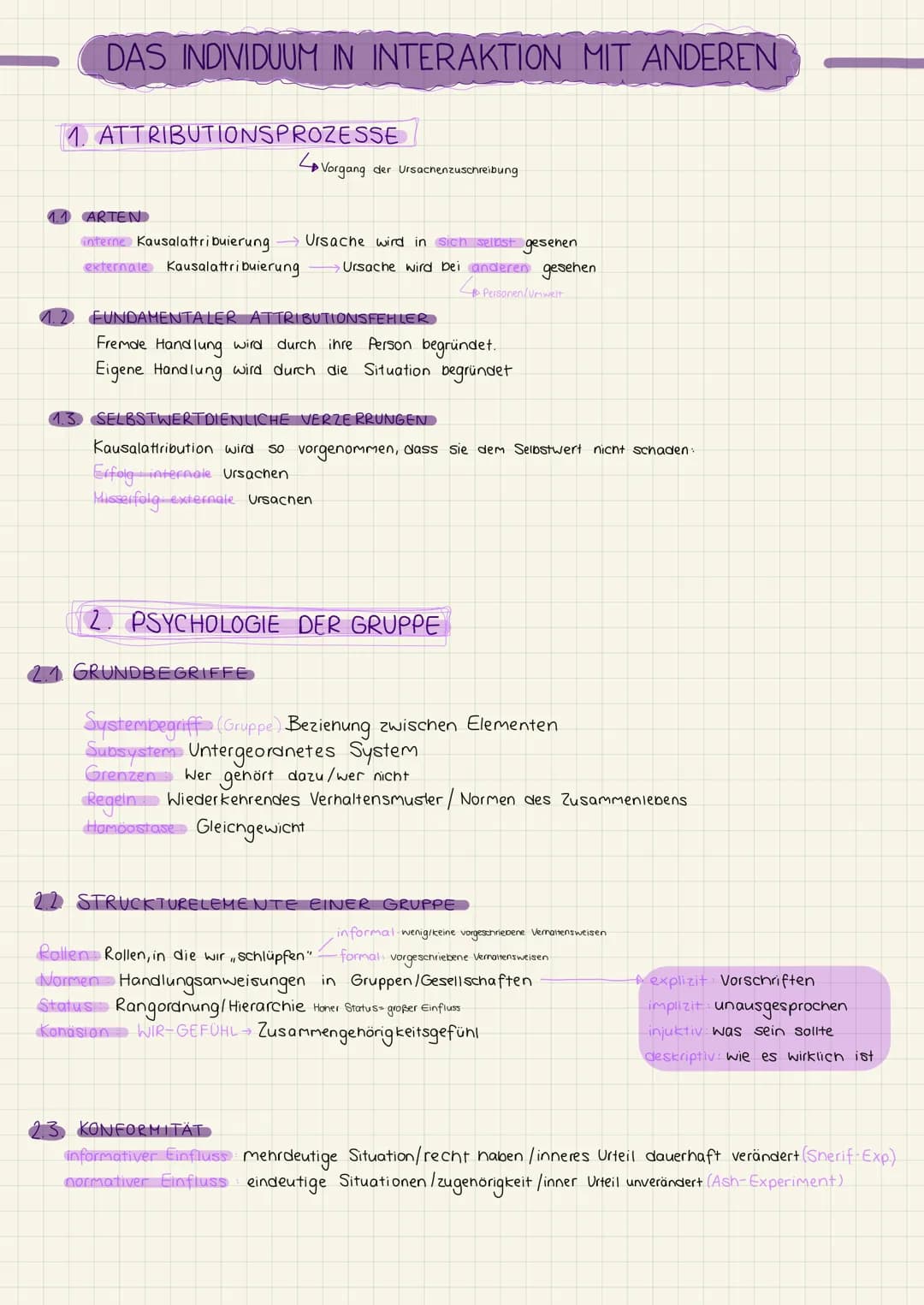 DAS INDIVIDUUM IN INTERAKTION MIT ANDEREN
1. ATTRIBUTIONSPROZESSE
4 Vorgang der Ursachenzuschreibung
1.1 ARTEN
interne Kausalattribuierung U