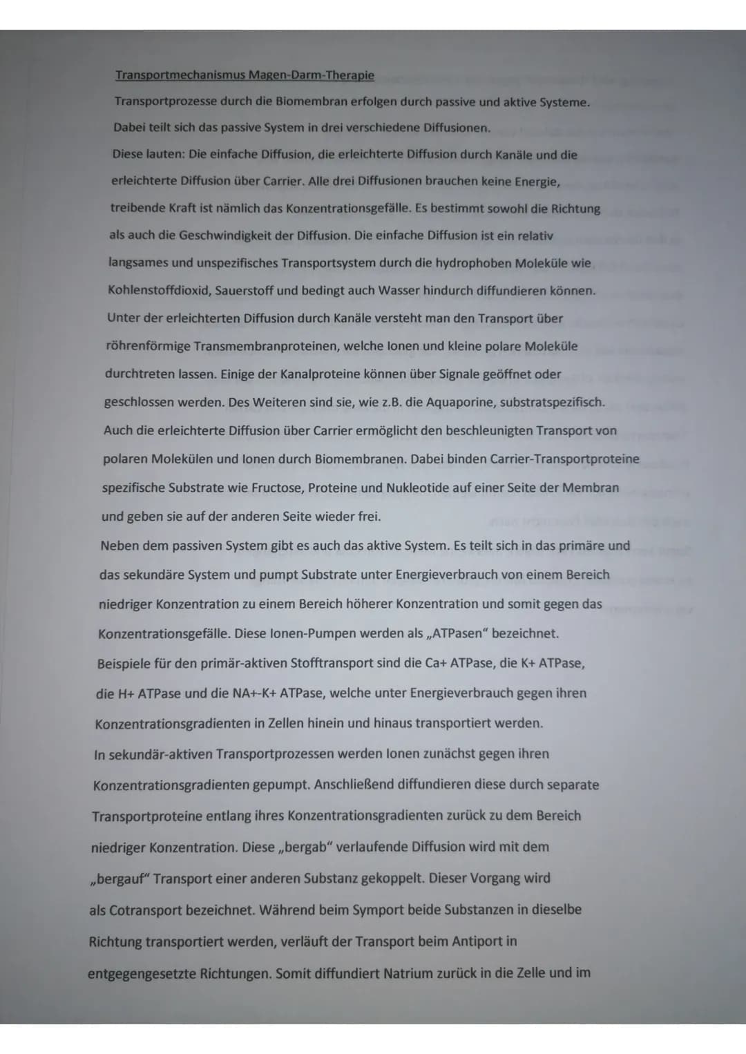 Gegenzug wird Wasserstoff gegen das Konzentrationsgefälle aus der Zelle
hinaustransportiert.
Wenn man nun das Beispiel von der Cola-Salzstan