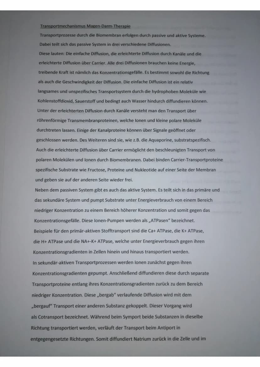 Gegenzug wird Wasserstoff gegen das Konzentrationsgefälle aus der Zelle
hinaustransportiert.
Wenn man nun das Beispiel von der Cola-Salzstan