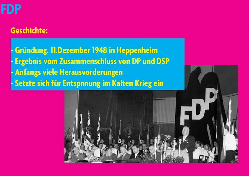 FDP
Laura&Alissa FDP
Gliederung:
1. Allgemeines
2. Geschichte
3. Wichtige Mitglieder
4. Politische Ausrichtung
5. Ziele
5.1 Wirtschaftliche 