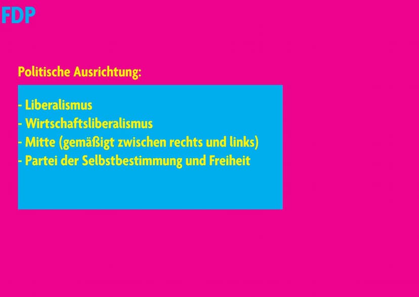 FDP
Laura&Alissa FDP
Gliederung:
1. Allgemeines
2. Geschichte
3. Wichtige Mitglieder
4. Politische Ausrichtung
5. Ziele
5.1 Wirtschaftliche 